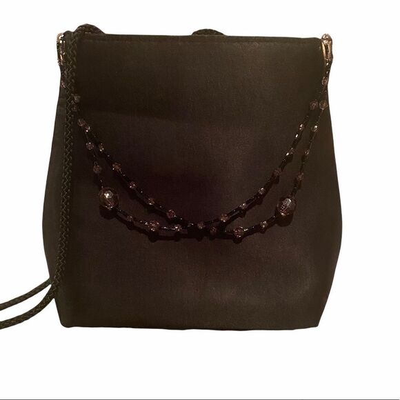 Black Elegant Bag With A Little Beading Hanging In Front - Picture 1 of 10